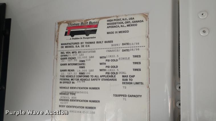 image for item DB0994 1999 International 3800 school bus