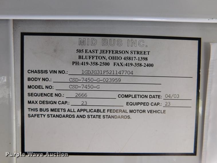 image for item DB1007 2002 GMC Savana G3500 Cargo school bus