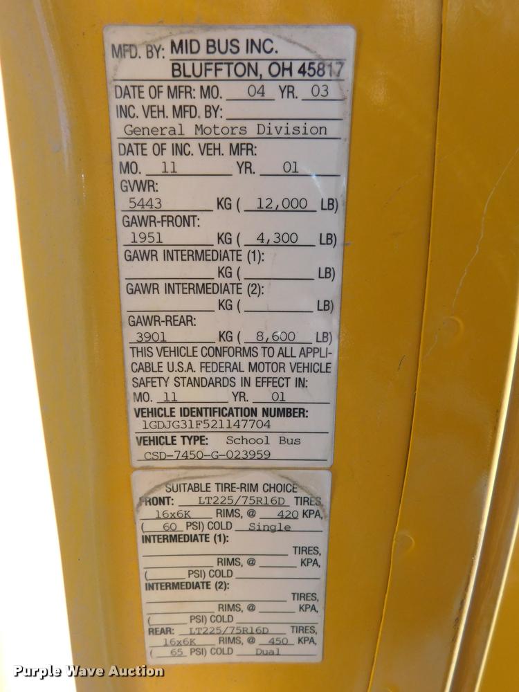 image for item DB1007 2002 GMC Savana G3500 Cargo school bus