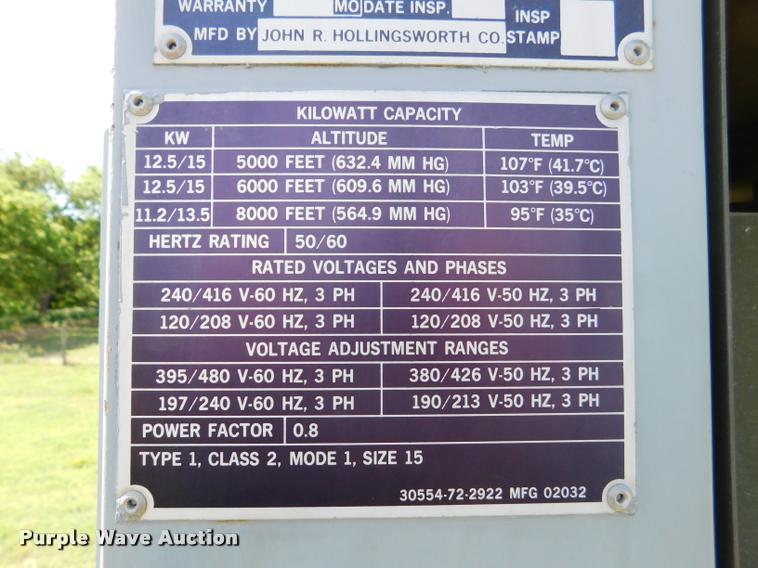 image for item DB9486 1986 John R. Hollingsworth Co. MEP-004A generator