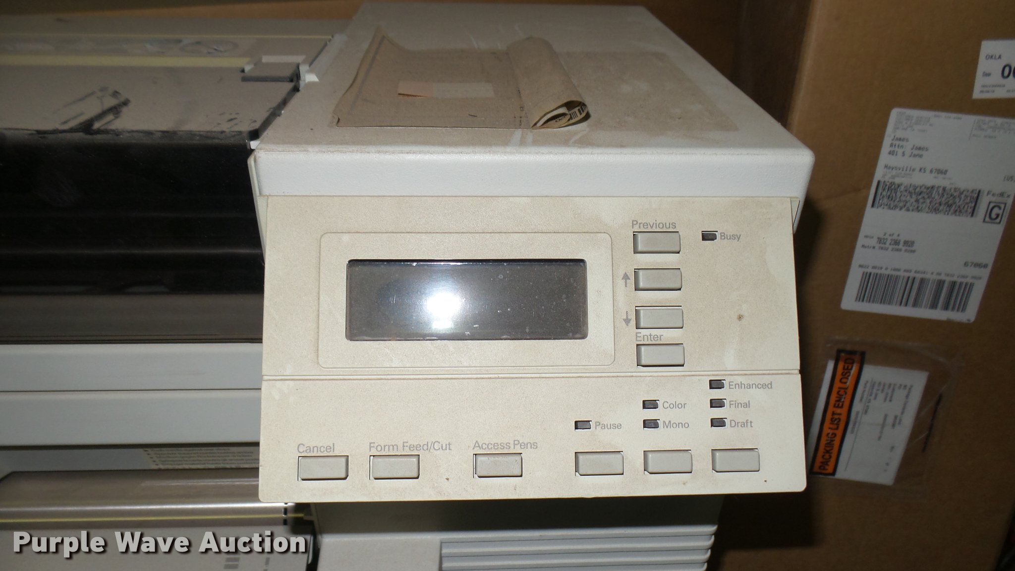 HP DesignJet 650C printer in Haysville, KS Item DQ9002 sold Purple Wave
