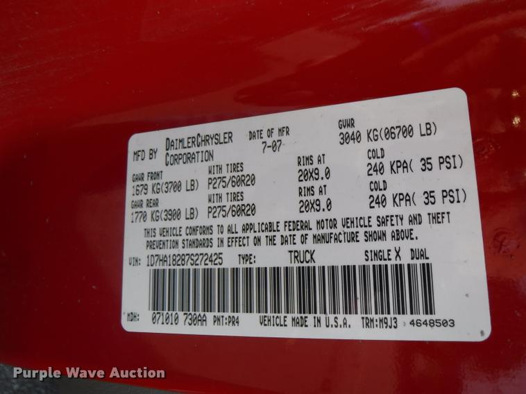 image for item K5962 2007 Dodge Ram 1500 Quad Cab pickup truck