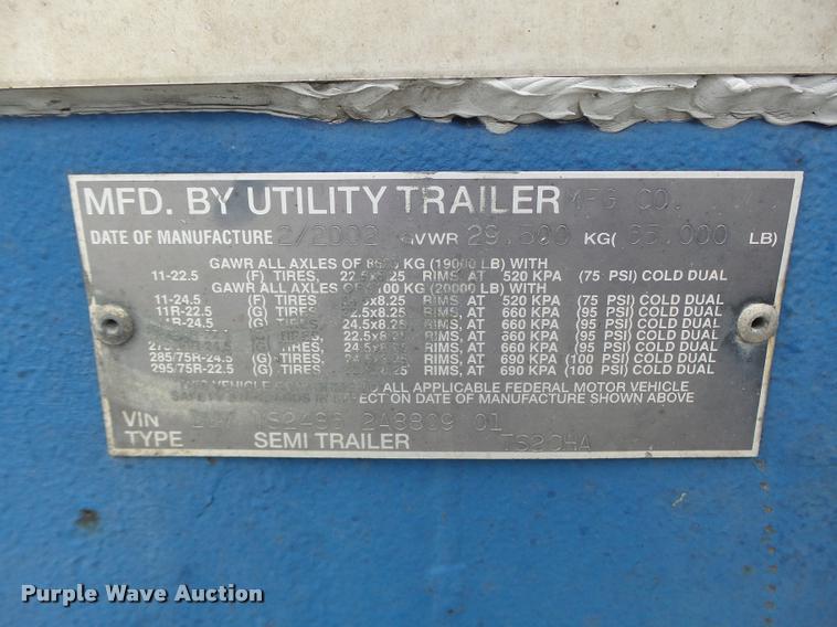 image for item DB5776 2002 Utility Trailers curtain sided trailer