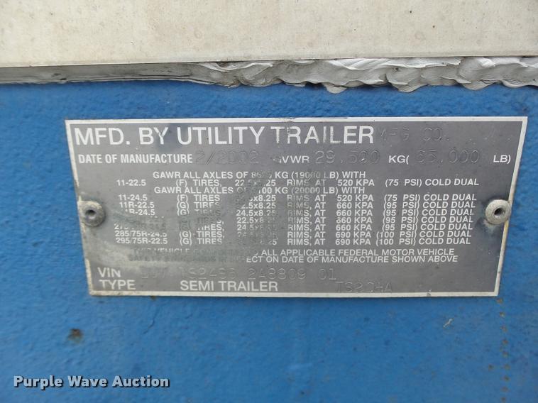 image for item DB5776 2002 Utility Trailers curtain sided trailer