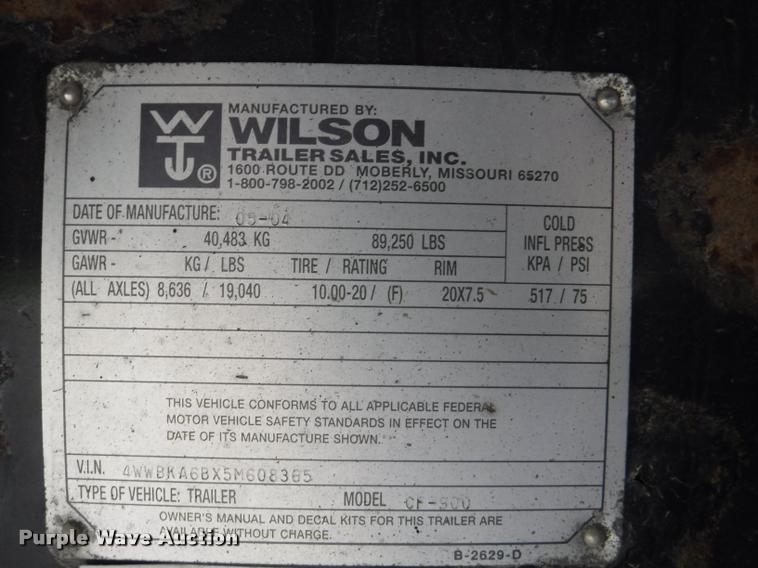 image for item K5986 2005 Wilson CF-900 flatbed trailer