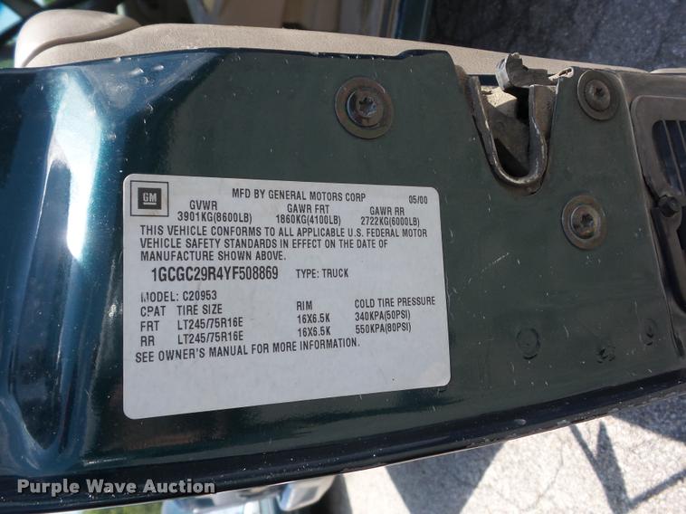 image for item BI9678 2000 Chevrolet 2500 Ext. Cab pickup truck