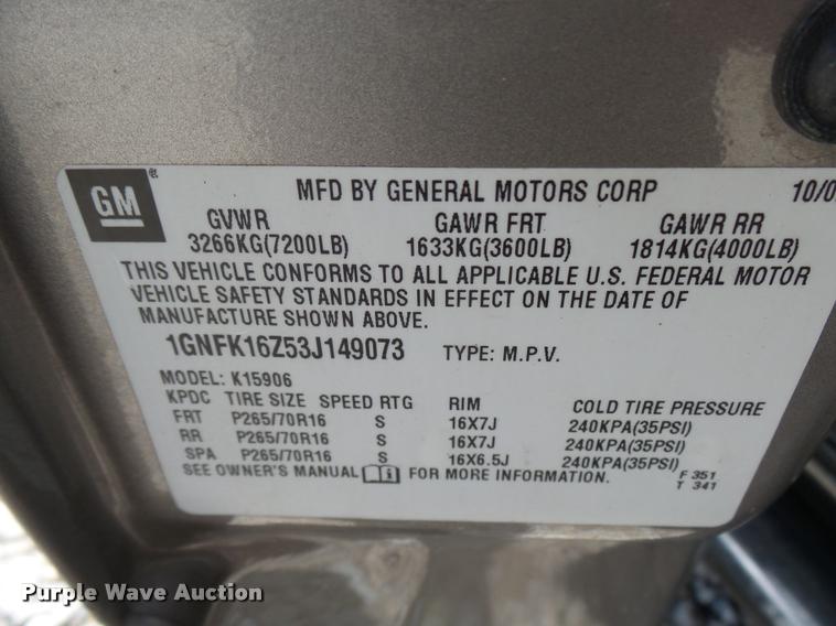 image for item CC9228 2003 Chevrolet Suburban 1500 SUV