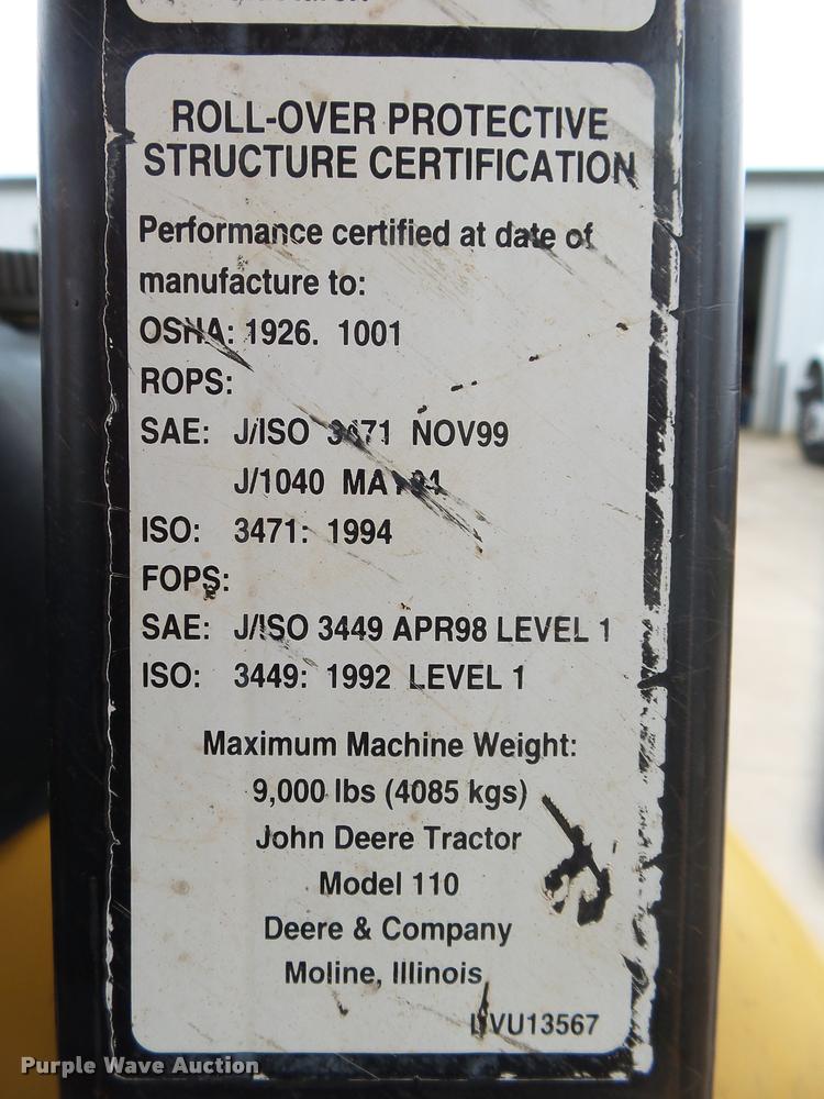 image for item DA2739 John Deere 110 backhoe