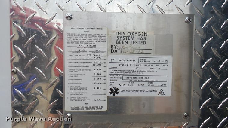 image for item DA7966 1992 Ford Econoline E350 ambulance