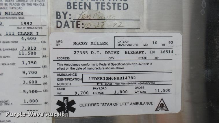 image for item DA7966 1992 Ford Econoline E350 ambulance
