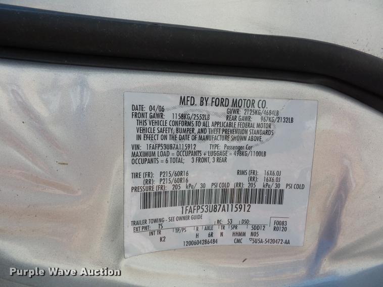 image for item DJ9567 2007 Ford Taurus