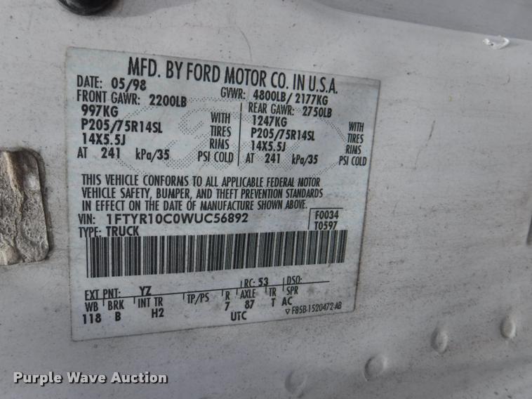 image for item J5686 1998 Ford Ranger pickup truck