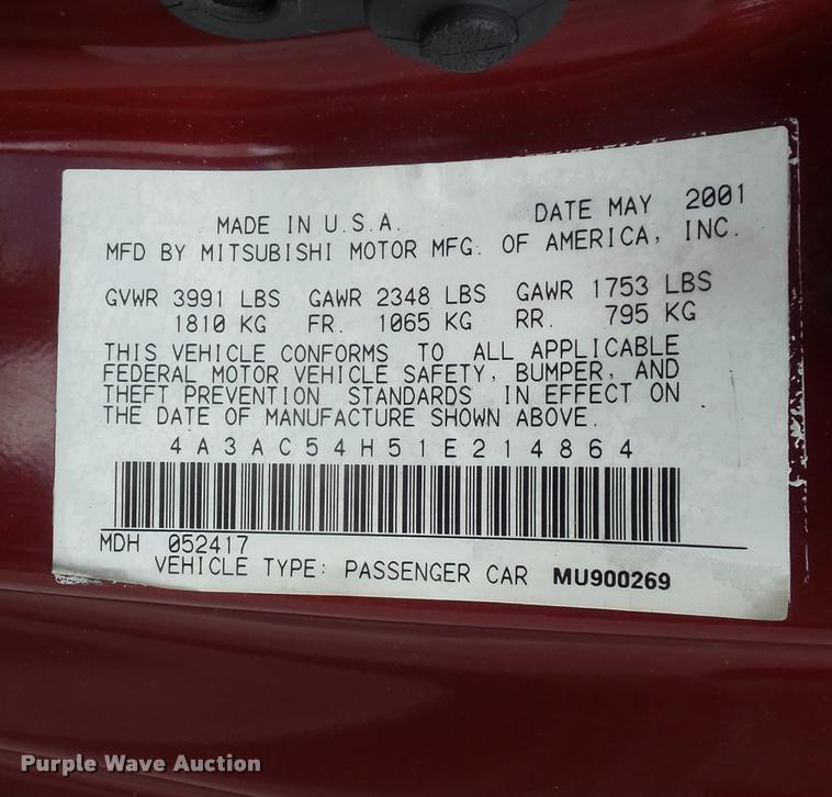 image for item K7607 2001 Mitsubishi Eclipse GT