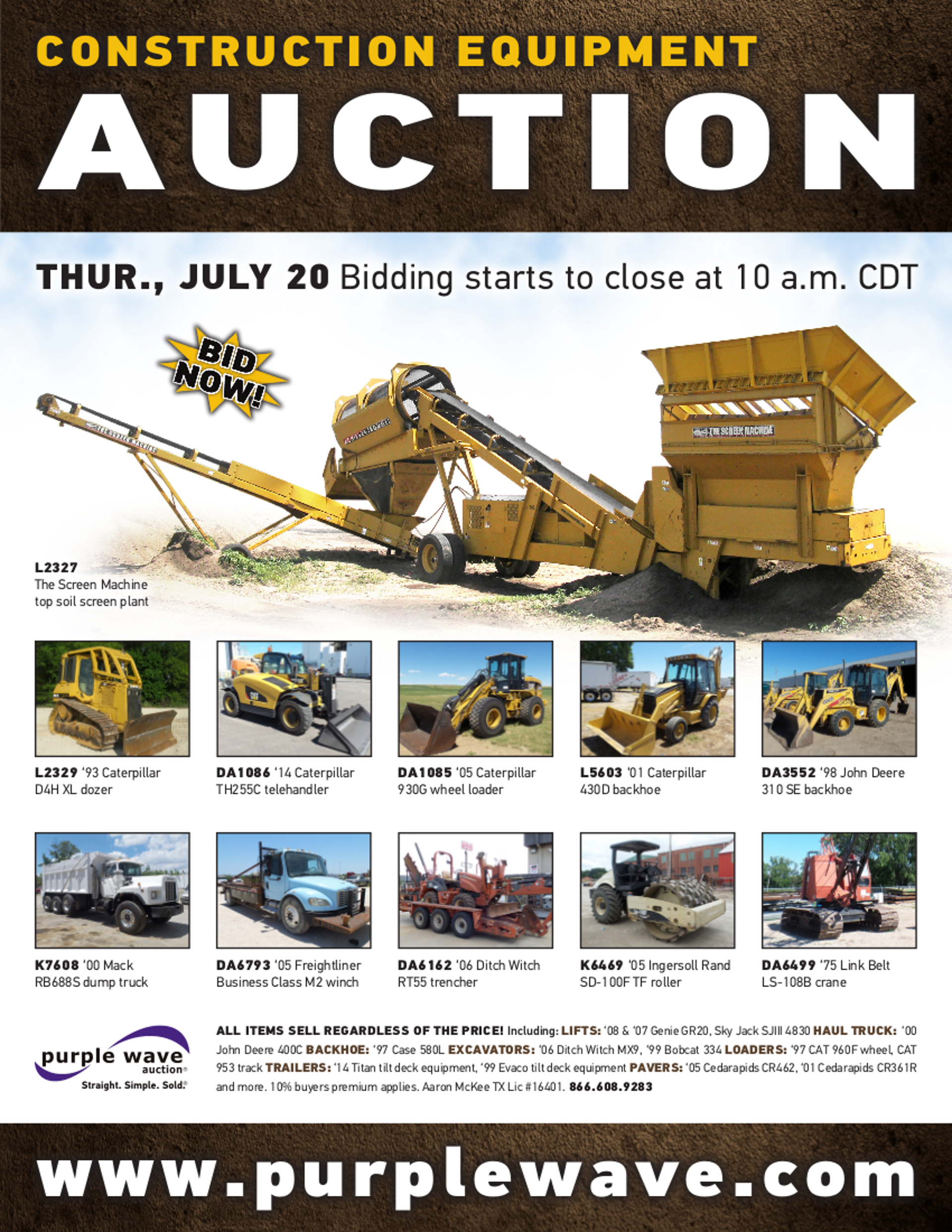 SOLD! Construction Equipment Auction Items Sold 7202017 Purple Wave