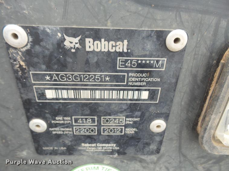 image for item DA1561 2012 Bobcat E45M compact excavator