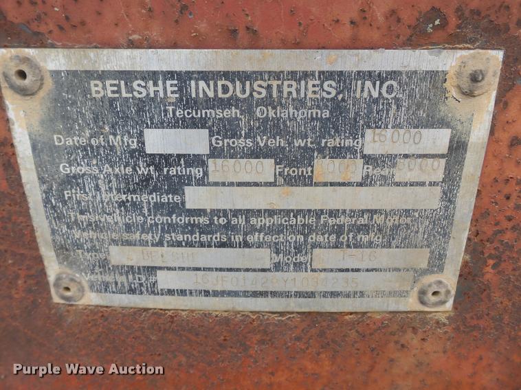 image for item K3267 2000 Belshe T-16 equipment trailer