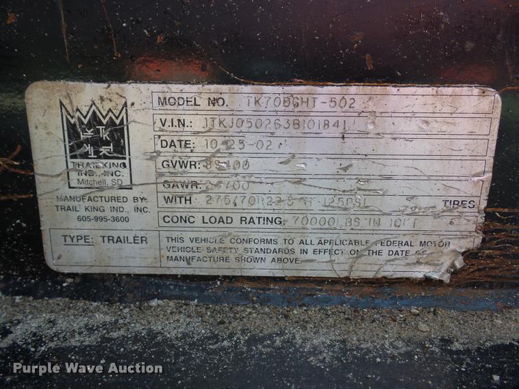 image for item L4720 2003 Trail King TK70DGHT-502 lowboy equipment trailer