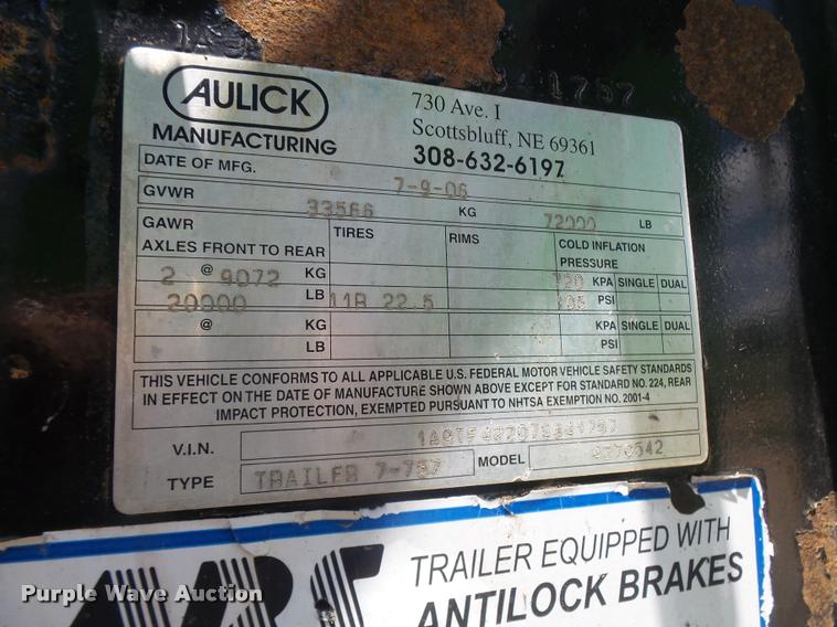 image for item CA9033 2007 Aulick 4270542 live bottom trailer