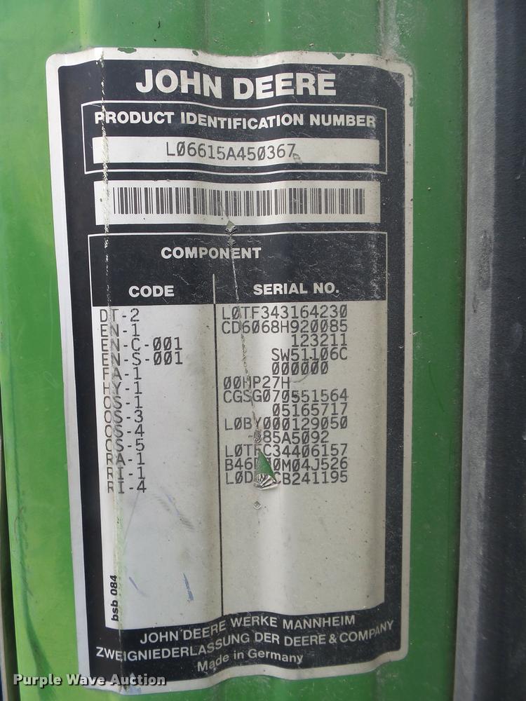 image for item DA2746 2004 John Deere 6615 tractor