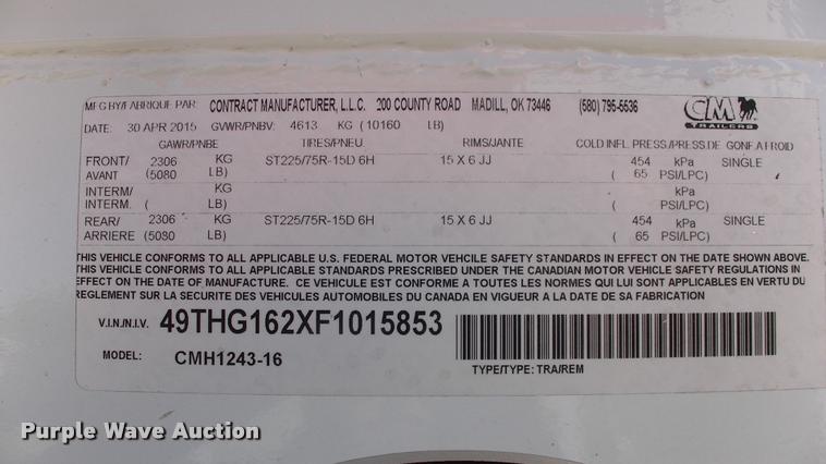 image for item DK9635 2015 CM CMH1243-16 horse trailer