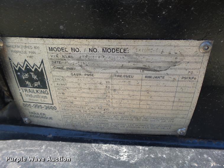 image for item DB1356 1995 Trail King TK70MG-482 lowboy equipment trailer