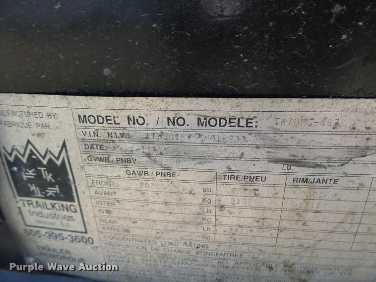 image for item DB1356 1995 Trail King TK70MG-482 lowboy equipment trailer