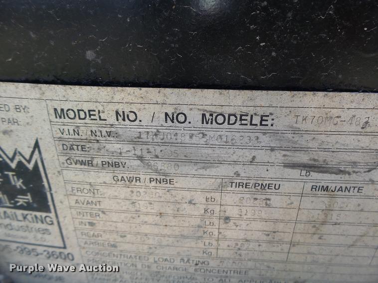 image for item DB1356 1995 Trail King TK70MG-482 lowboy equipment trailer