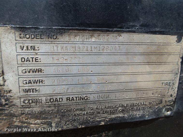 image for item L1532 2001 Trail King TK70HT-482 equipment trailer