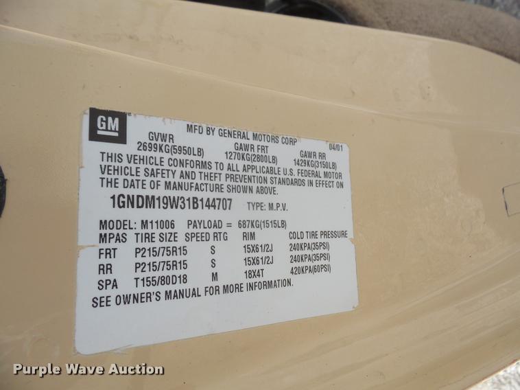 image for item DA1551 2001 Chevrolet Astro van