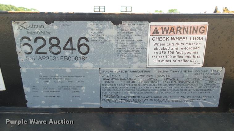image for item DA7997 2014 Kaufman equipment trailer