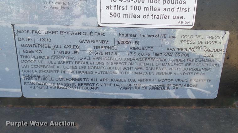 image for item DA7997 2014 Kaufman equipment trailer