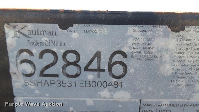 image for item DA7997 2014 Kaufman equipment trailer