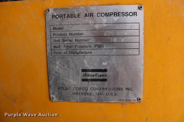 image for item DB9395 1995 Atlas Copco XAS90JD air compressor