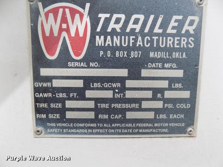 image for item DC4966 1991 WW livestock trailer