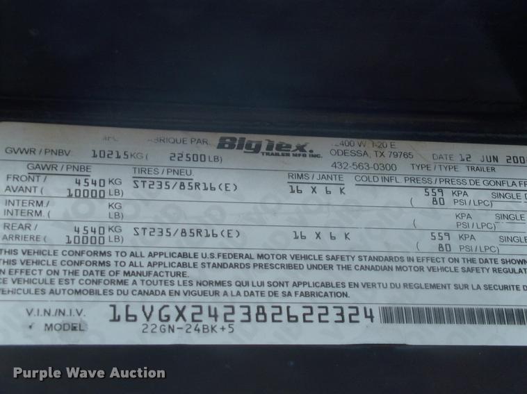 image for item DK9605 2008 Big Tex 22GN-24BK+5 equipment trailer