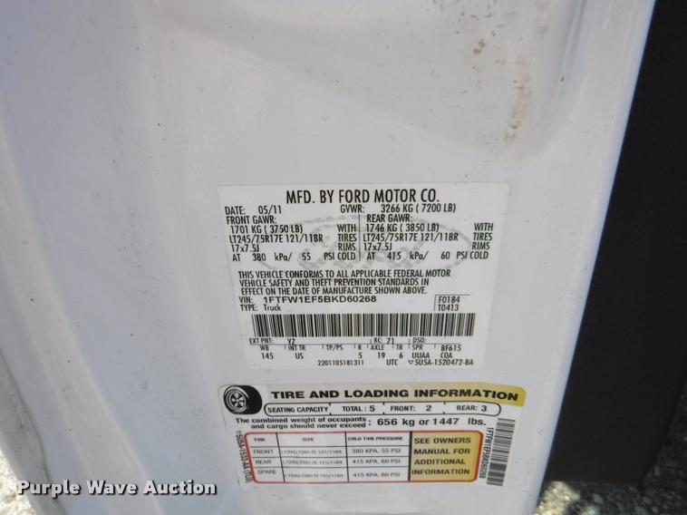 image for item K5941 2011 Ford F150 XLT SuperCrew pickup truck