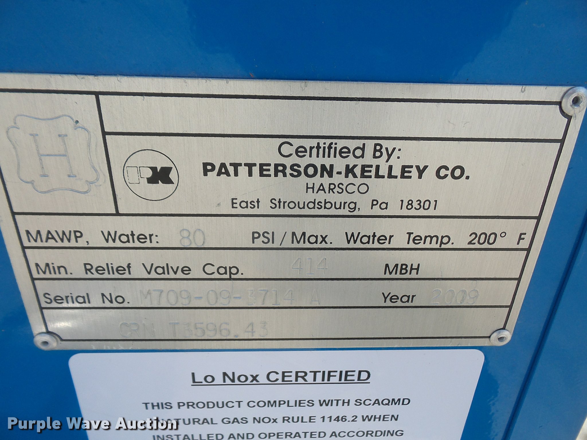 2009 Patterson Kelley C450LNX Mach Series boiler in Olathe, KS Item
