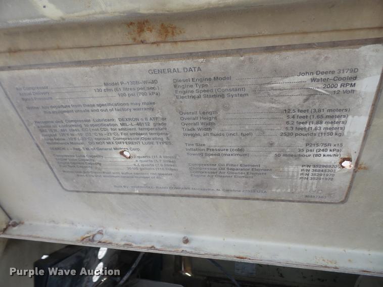 image for item DA1552 Ingersoll Rand P-130BWJD air compressor