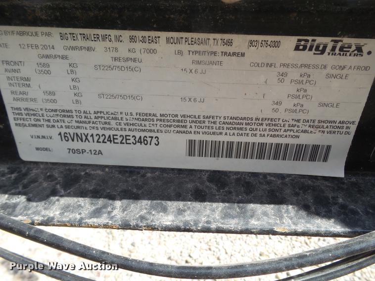 image for item DL9155 2014 Big Tex utility trailer