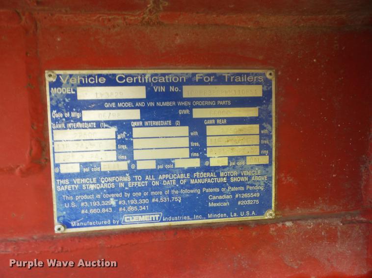 image for item J8612 1998 Clement LW3829 end dump trailer