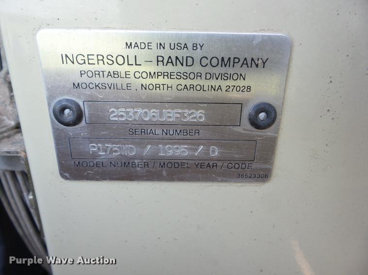 image for item J8613 1995 Ingersoll Rand 175WD air compressor