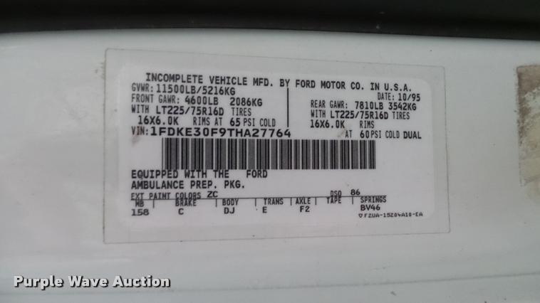 image for item DA1156 1996 Ford Econoline E350 ambulance