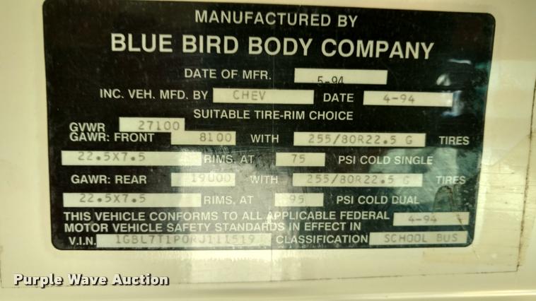 image for item DA5601 1995 Chevrolet B7 school bus