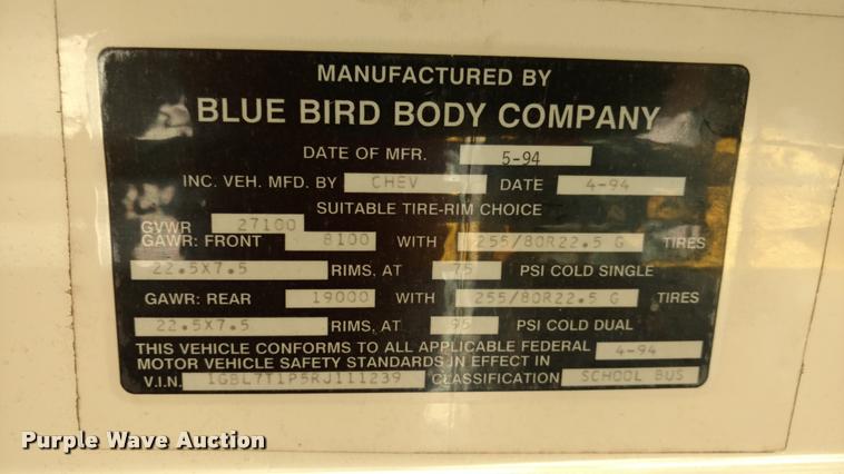 image for item DA5606 1995 Chevrolet B7 school bus