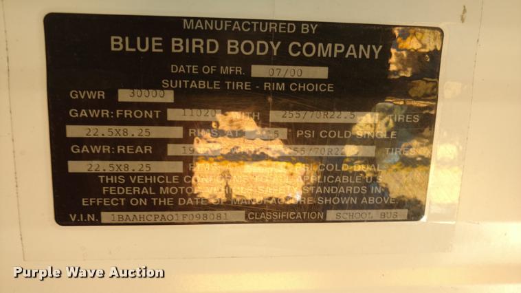 image for item DA5607 2001 Blue Bird TC2000 school bus
