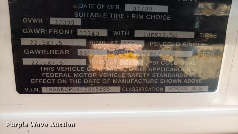 image for item DA5608 2001 Blue Bird TC2000 school bus