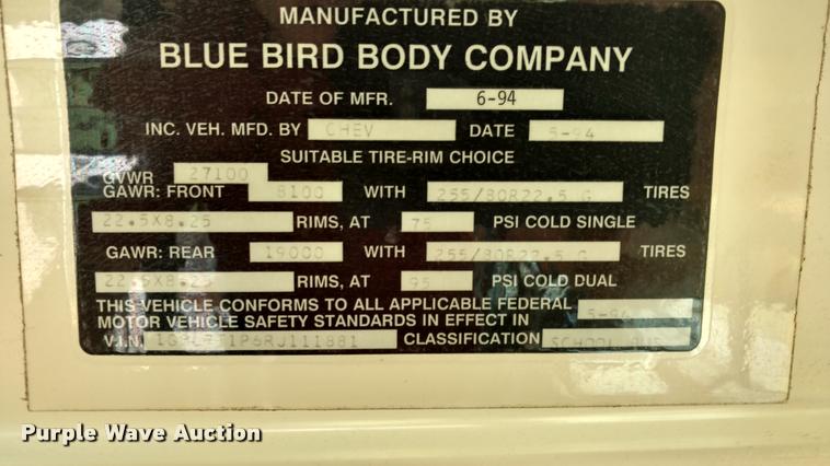 image for item DA5609 1995 Chevrolet B7 school bus