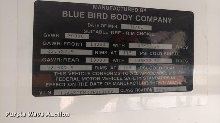 image for item DA5638 2002 Blue Bird TC2000 school bus