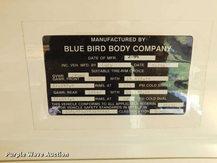 image for item DB9416 1996 Chevrolet B7 Blue Bird school bus