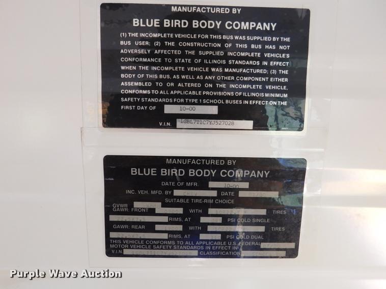 image for item DB9417 2001 Chevrolet B7 Blue Bird school bus